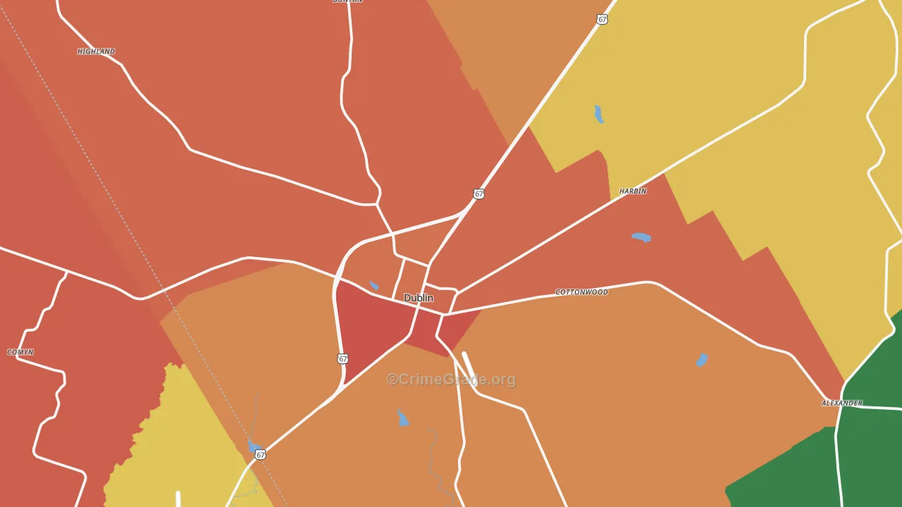 Dublin, TX Map of Burglary Rates