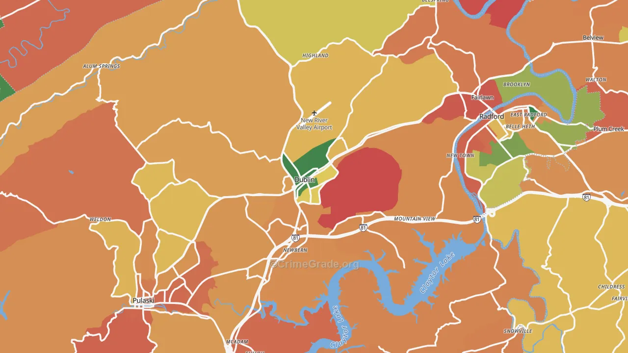 Dublin, VA Map of Burglary Rates