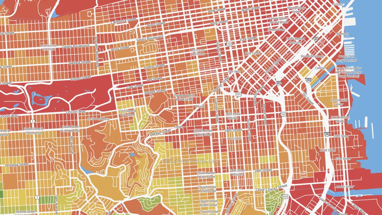 Duboce Triangle, San Francisco, CA Map of Burglary Rates