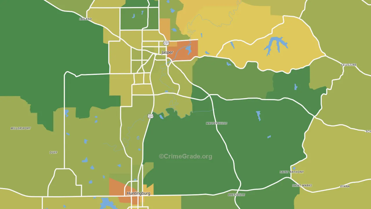 Dubois County, IN Map of Burglary Rates