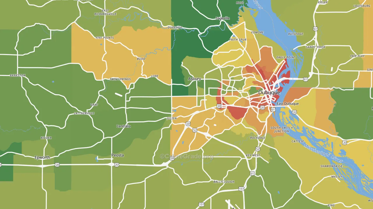 Dubuque County, IA Map of Burglary Rates