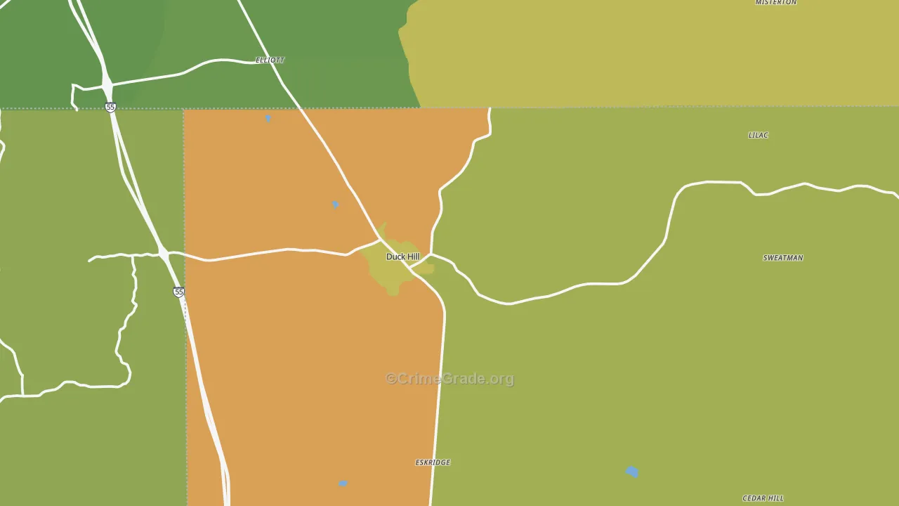 Duck Hill, MS Map of Burglary Rates