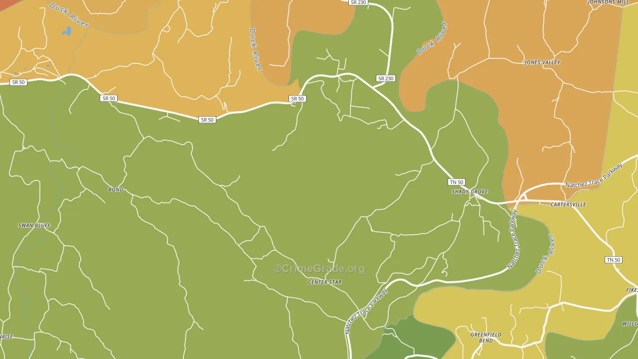 Duck River, TN Map of Burglary Rates