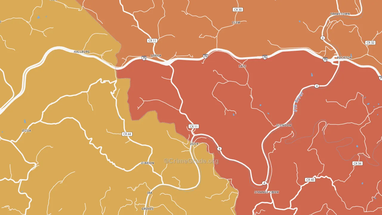 Duck, WV Map of Burglary Rates