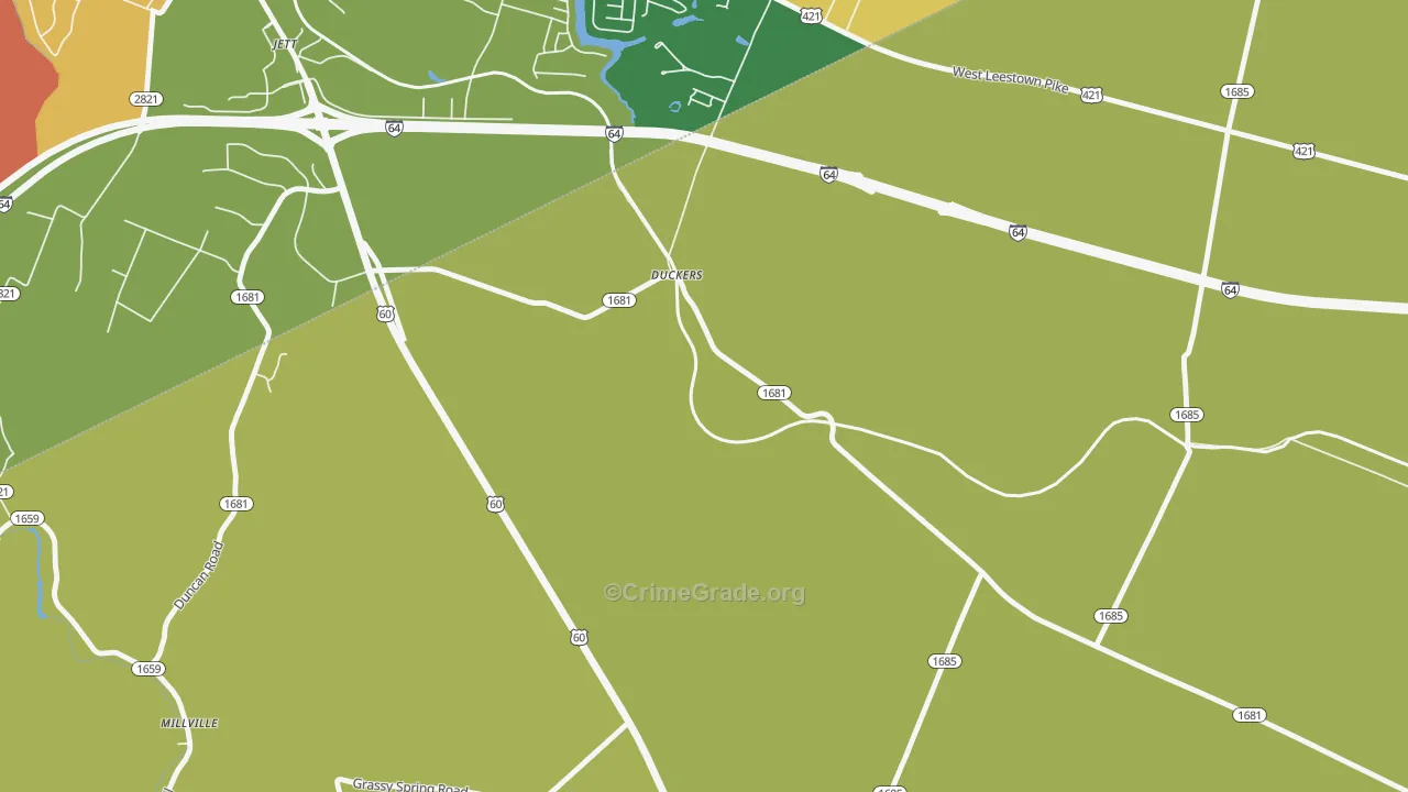 Duckers, KY Map of Burglary Rates