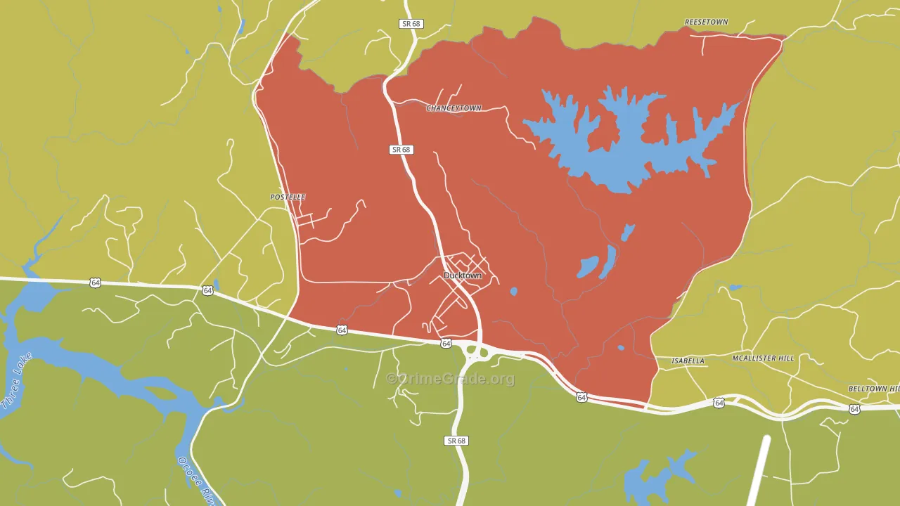 Ducktown, TN Map of Burglary Rates