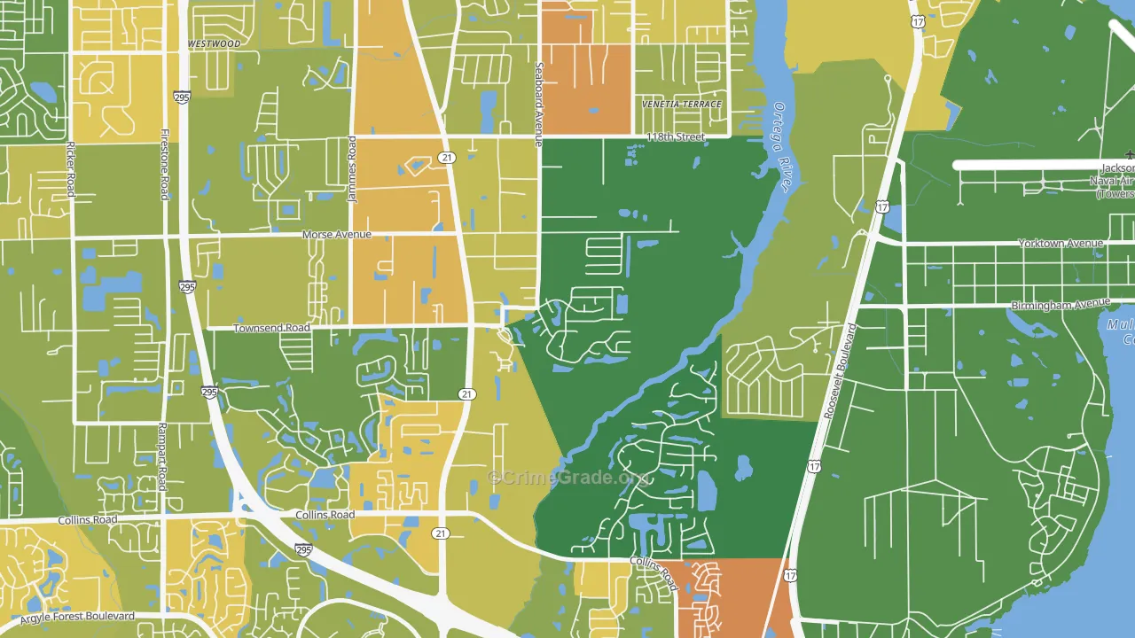Duclay Forest, Jacksonville, FL Map of Burglary Rates