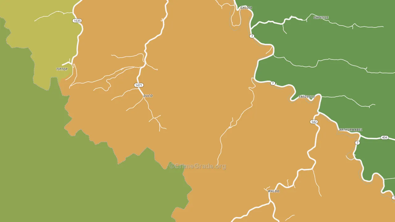 Duco, KY Map of Burglary Rates