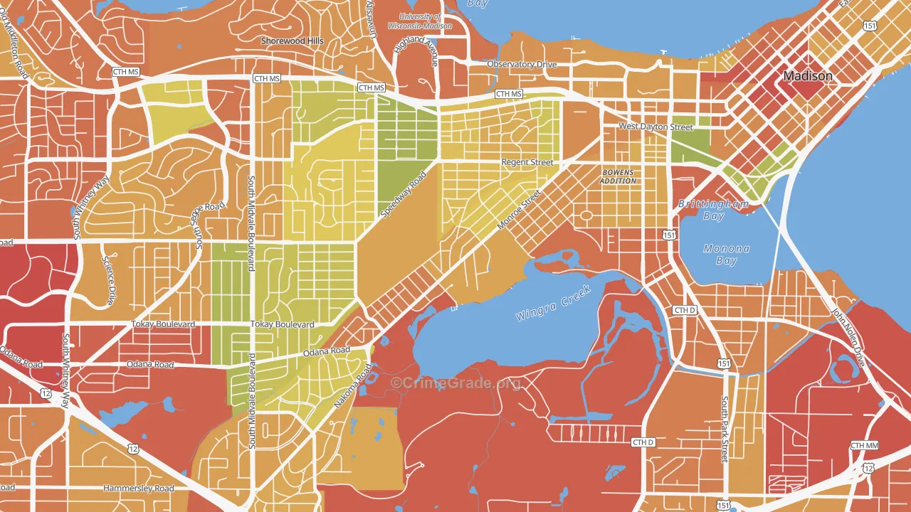 Dudgeon-Monroe, Madison, WI Map of Burglary Rates