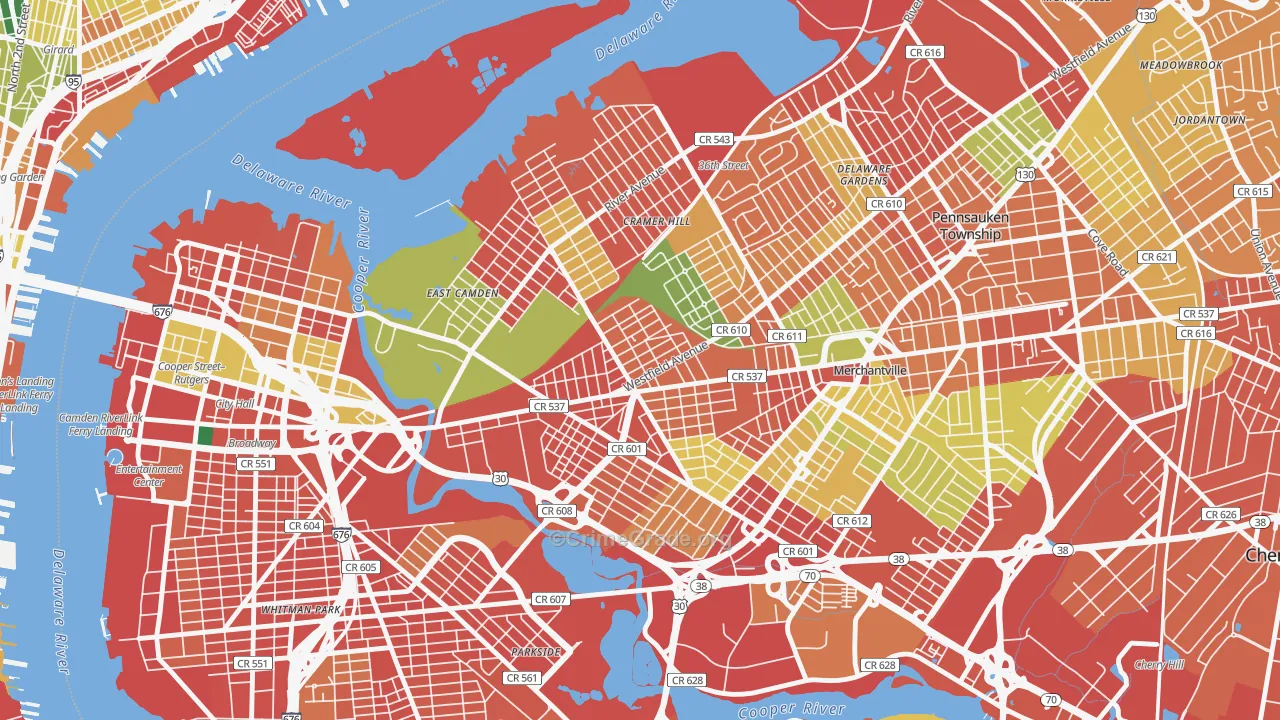 Dudley, Camden, NJ Map of Burglary Rates