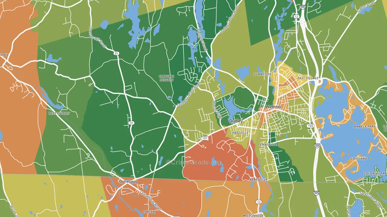 Dudley, MA Map of Burglary Rates