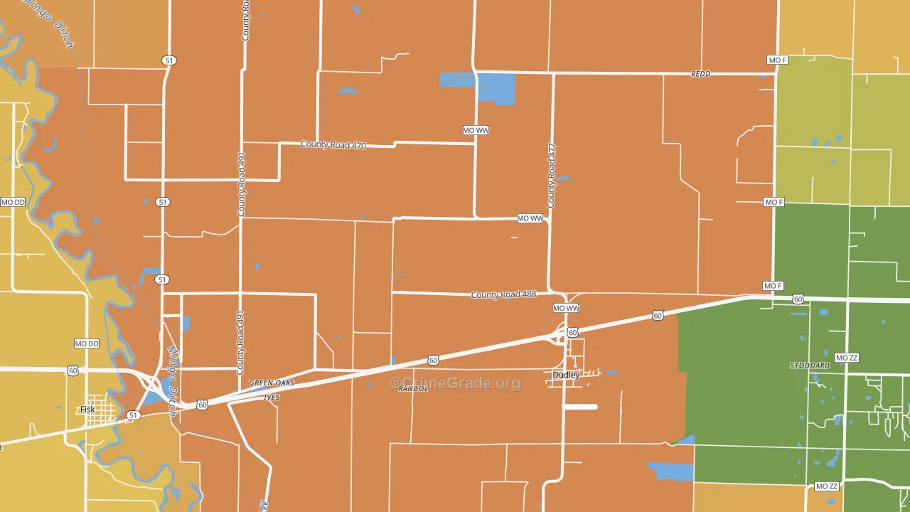Dudley, MO Map of Burglary Rates