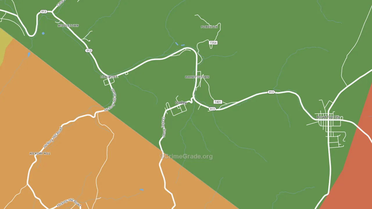 Dudley, PA Map of Burglary Rates