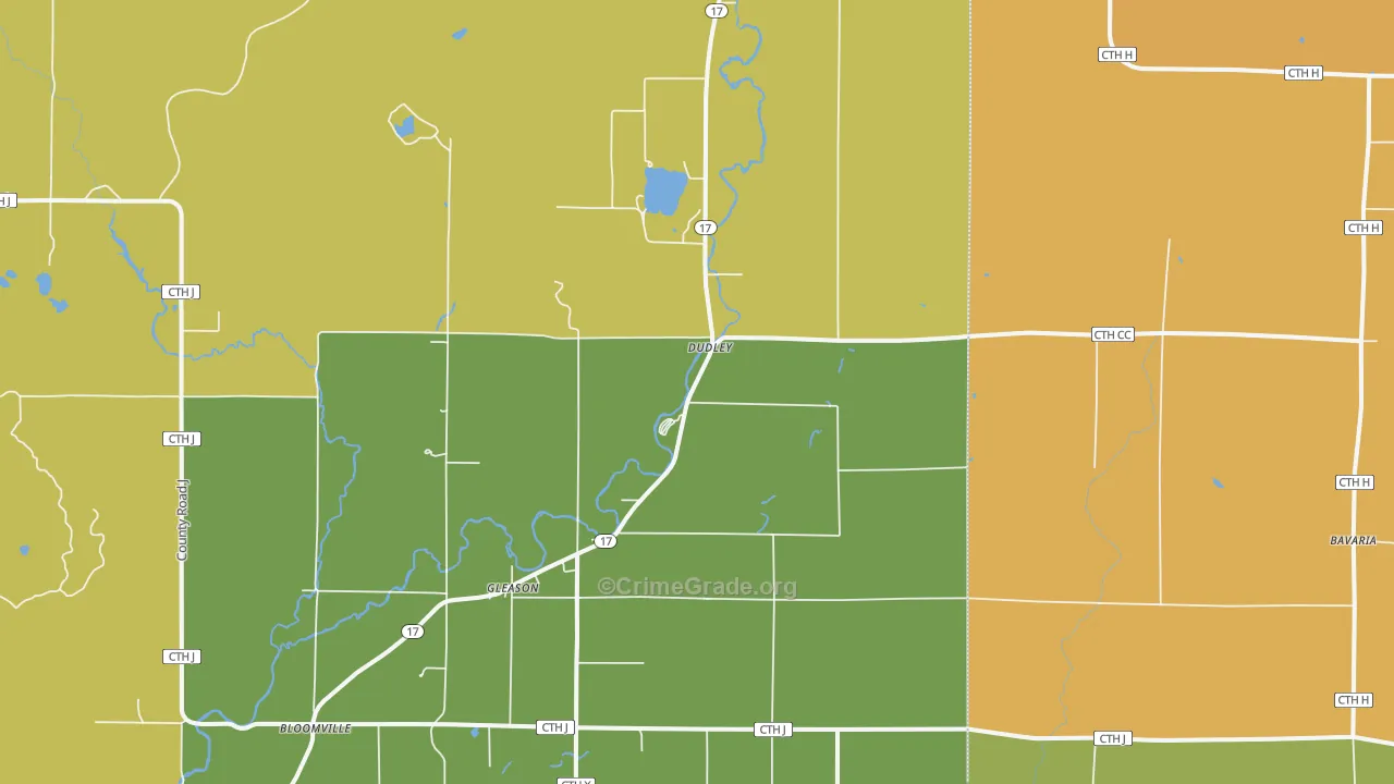 Dudley, WI Map of Burglary Rates