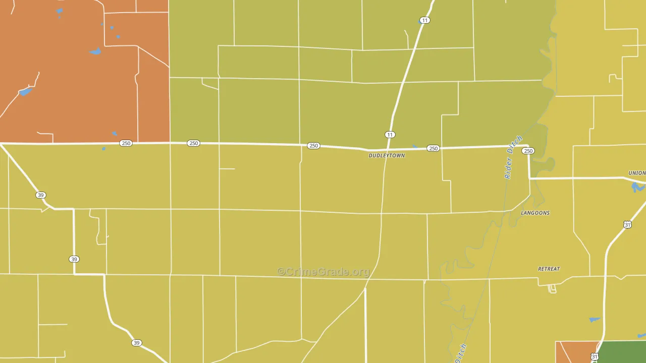 Dudleytown, IN Map of Burglary Rates