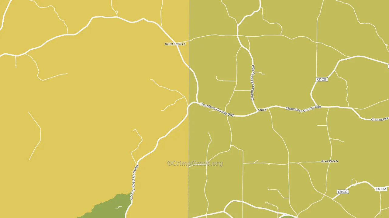 Dudleyville, AL Map of Burglary Rates