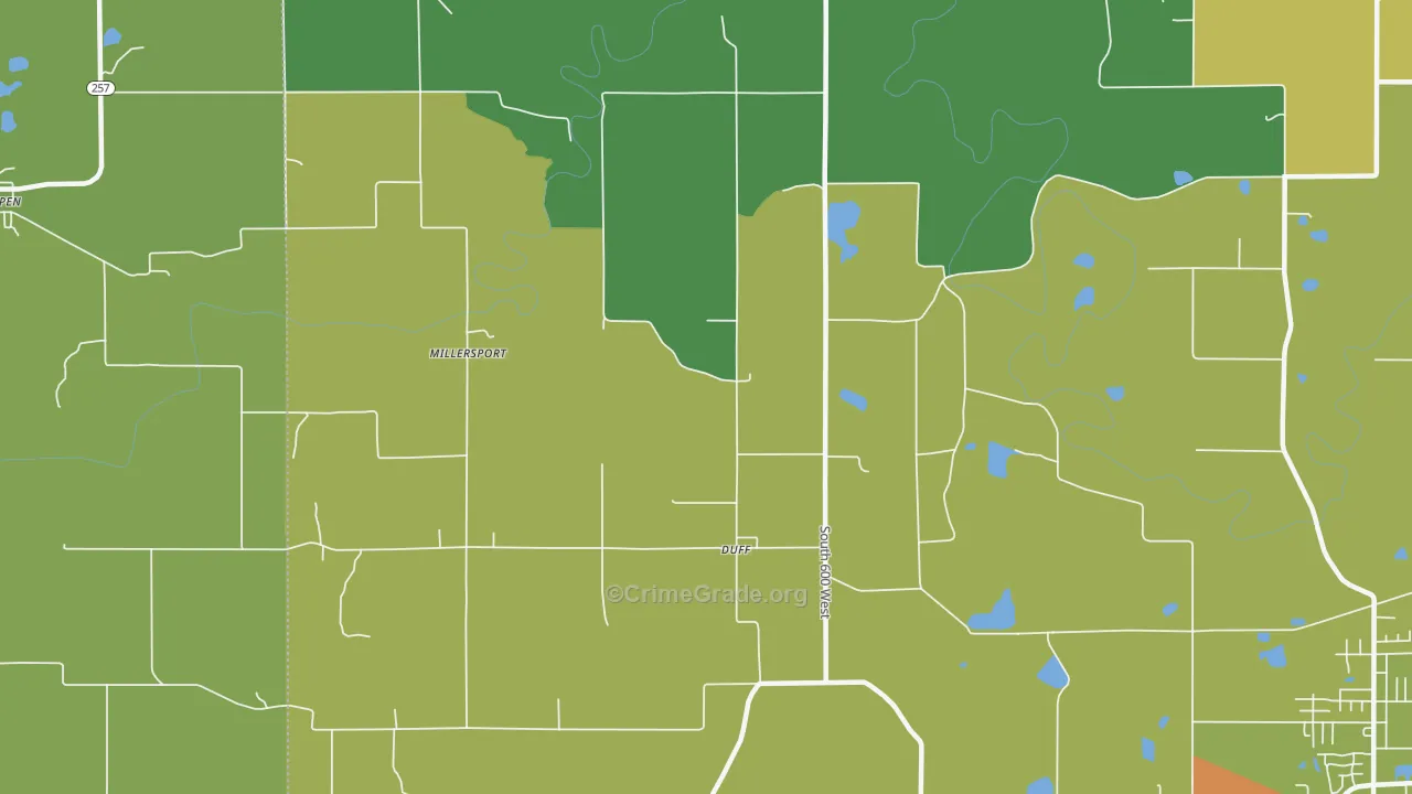 Duff, IN Map of Burglary Rates