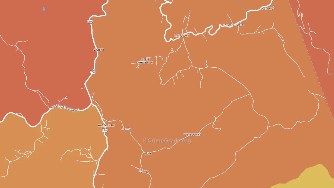 Duff, TN Map of Burglary Rates