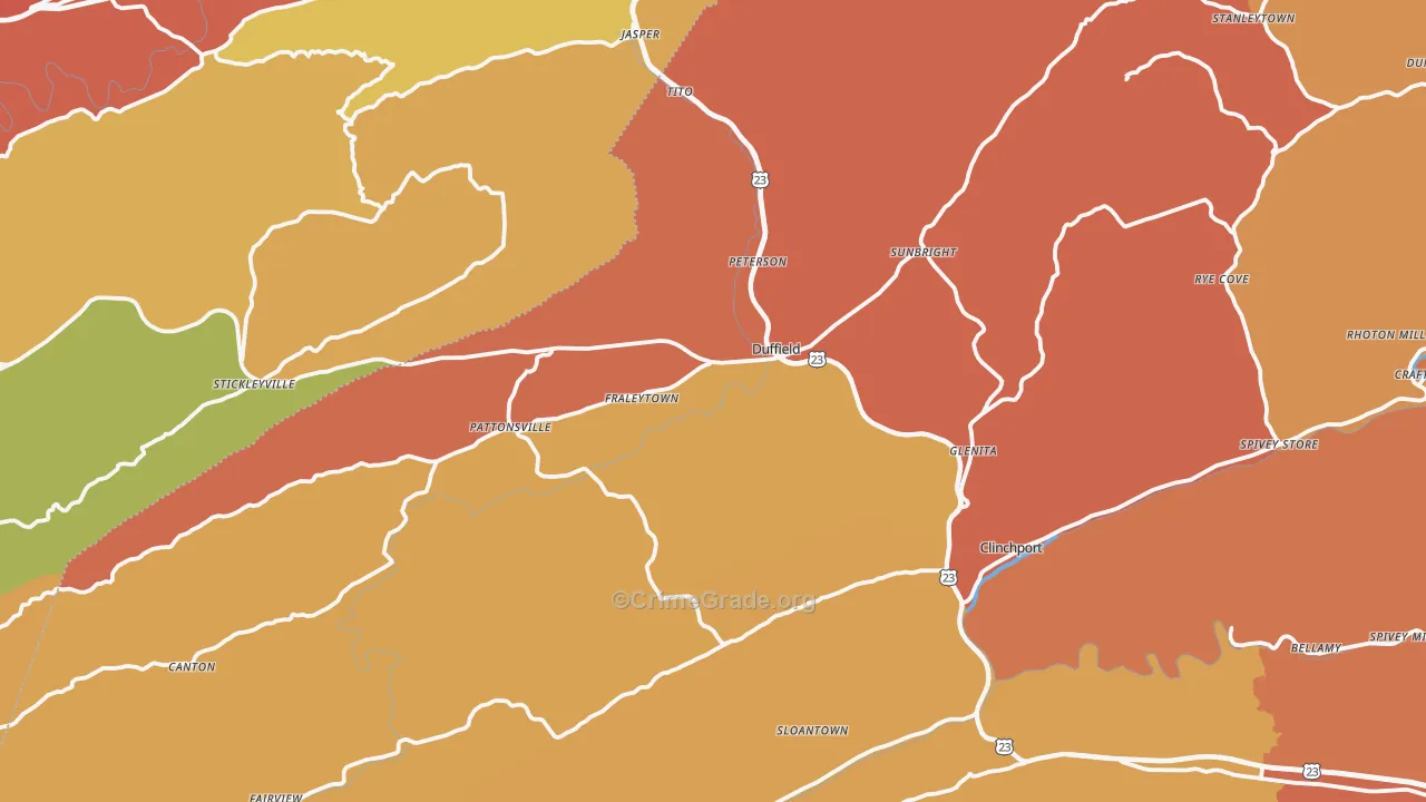 Duffield, VA Map of Burglary Rates