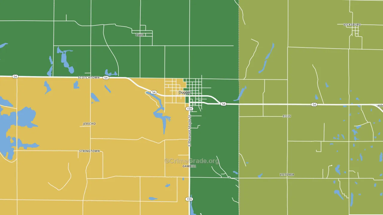 Dugger, IN Map of Burglary Rates