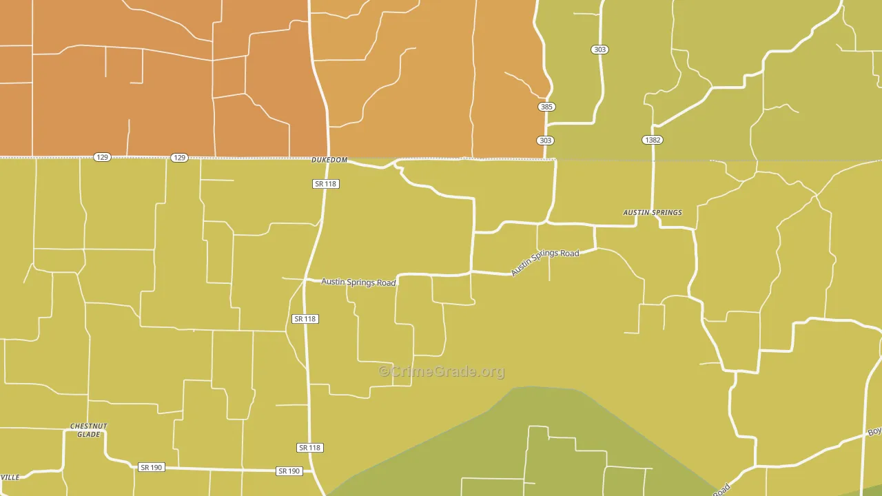 Dukedom, TN Map of Burglary Rates