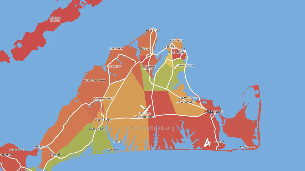Dukes County, MA Map of Burglary Rates