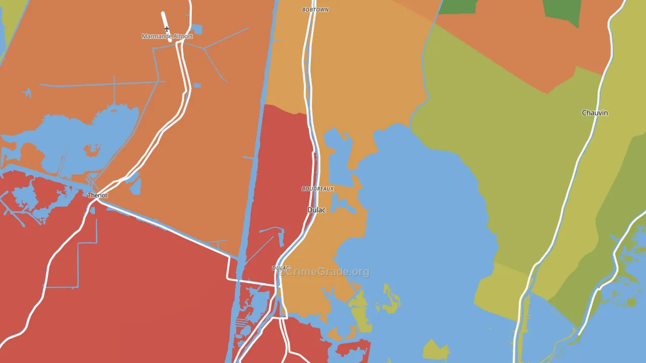 Dulac, LA Map of Burglary Rates