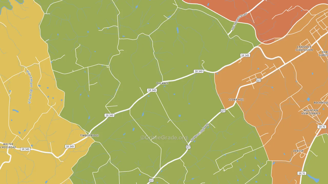 Dulaney, TN Map of Burglary Rates