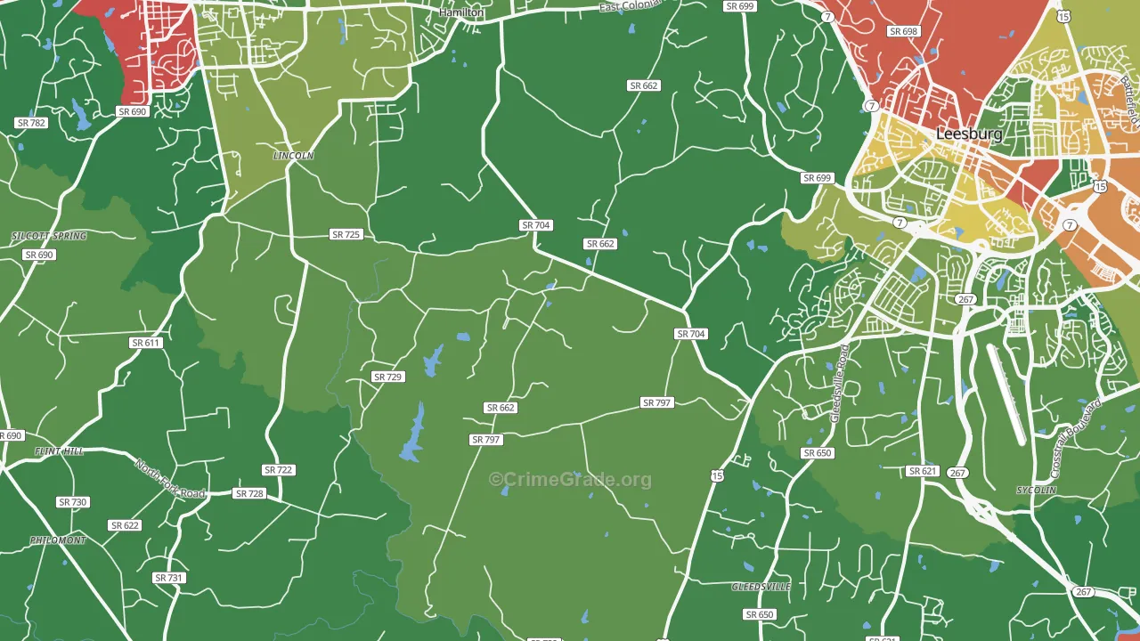 Dulles, VA Map of Burglary Rates
