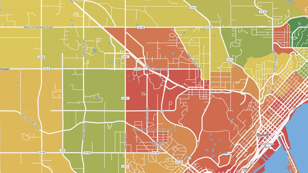 Duluth Heights, Duluth, MN Map of Burglary Rates