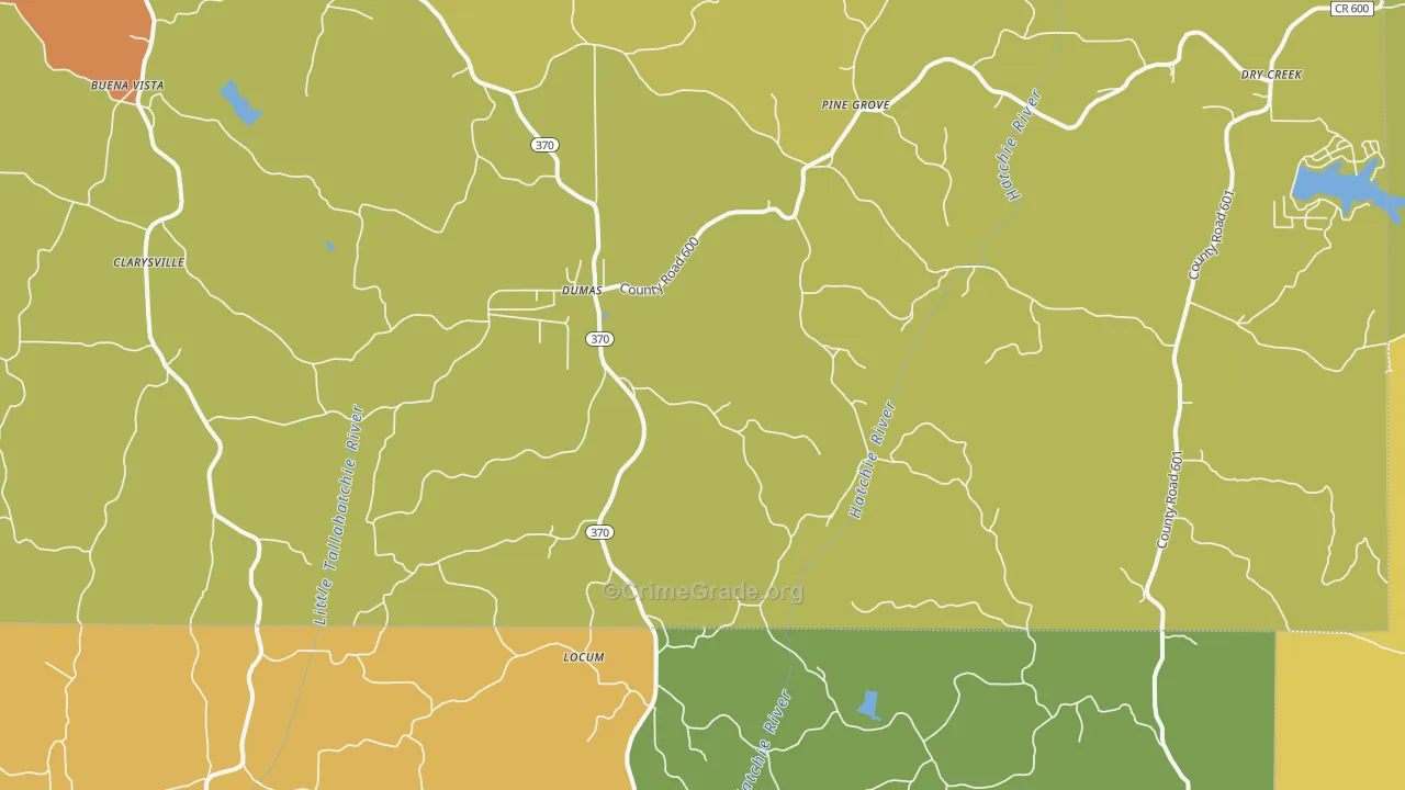 Dumas, MS Map of Burglary Rates