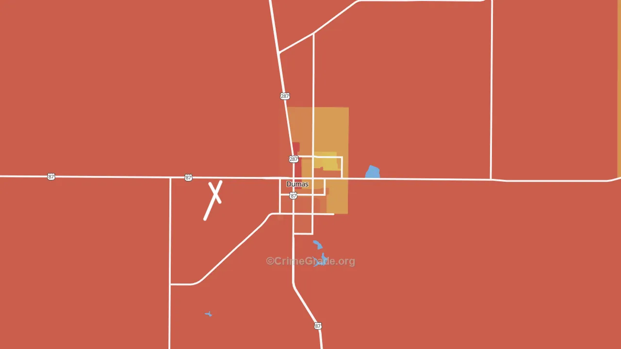 Dumas, TX Map of Burglary Rates
