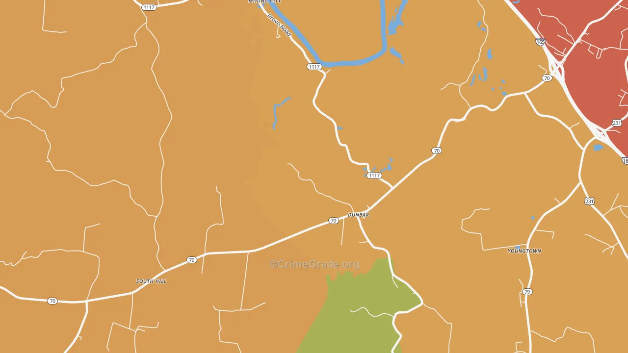 Dunbar, KY Map of Burglary Rates