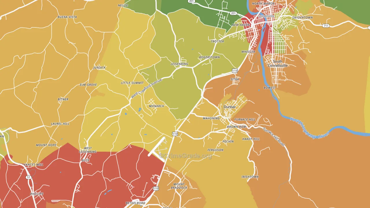 Dunbar, PA Map of Burglary Rates