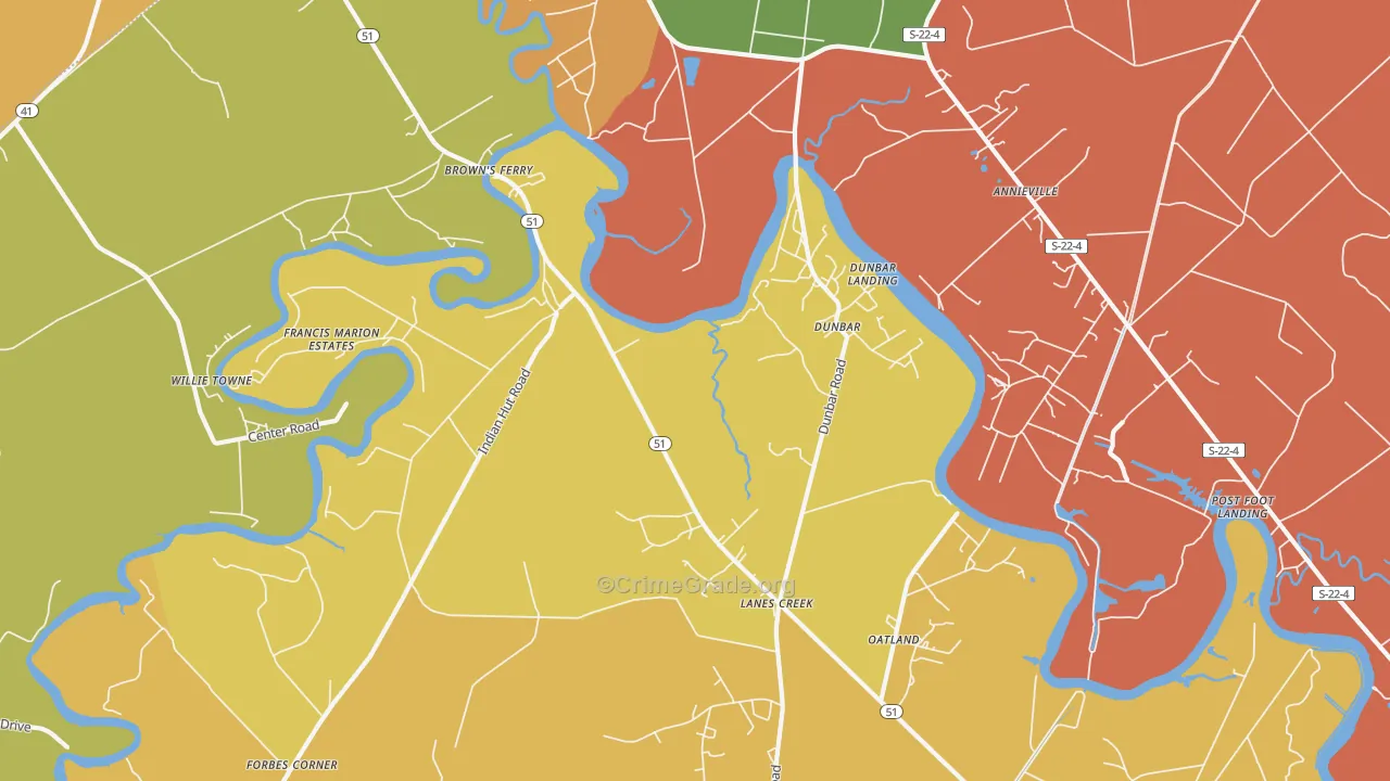 Dunbar, SC Map of Burglary Rates