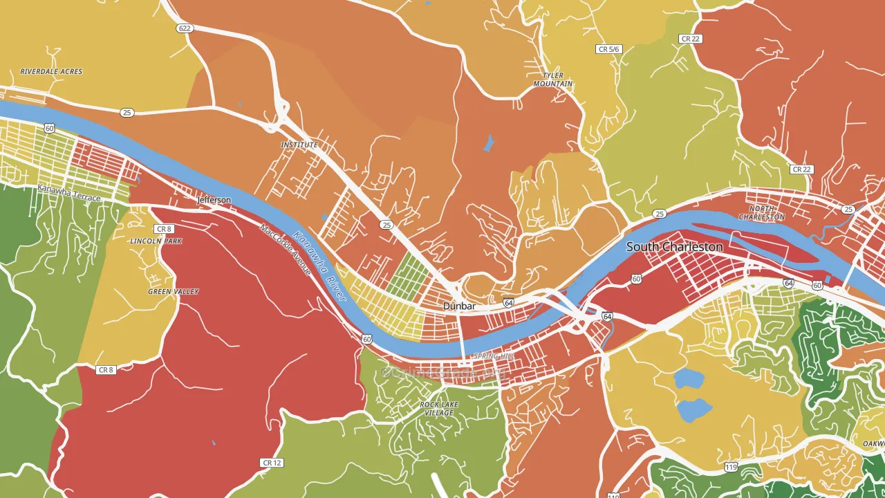 Dunbar, WV Map of Burglary Rates