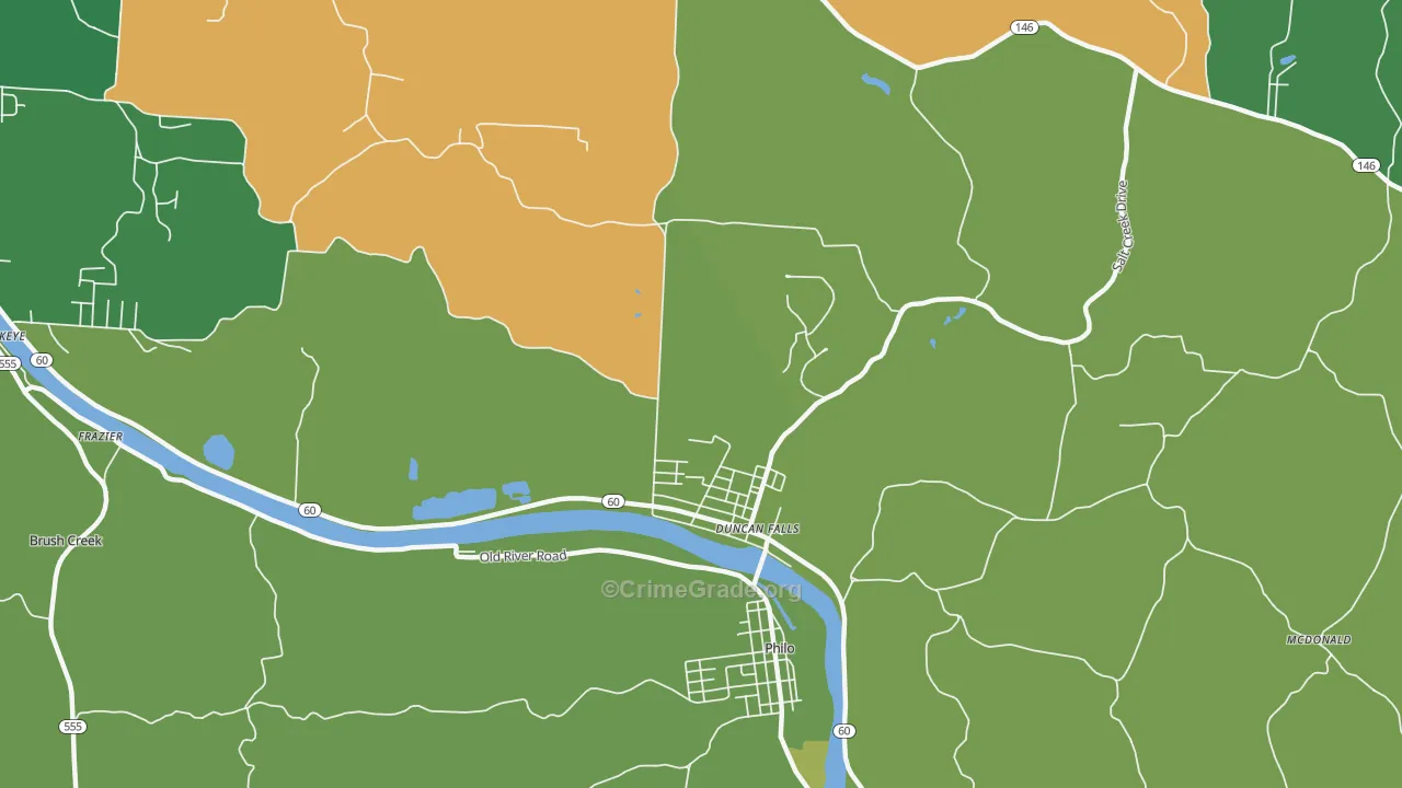 Duncan Falls, OH Map of Burglary Rates