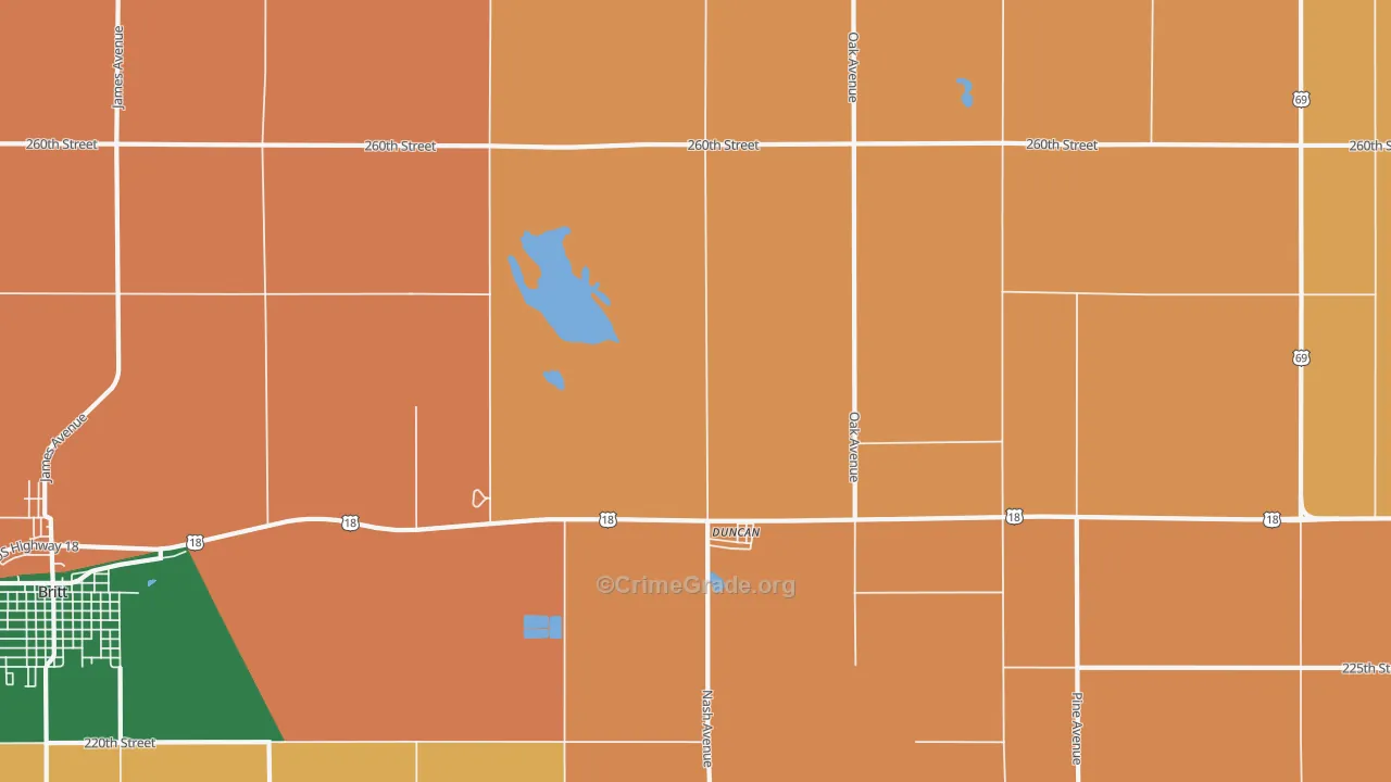 Duncan, IA Map of Burglary Rates