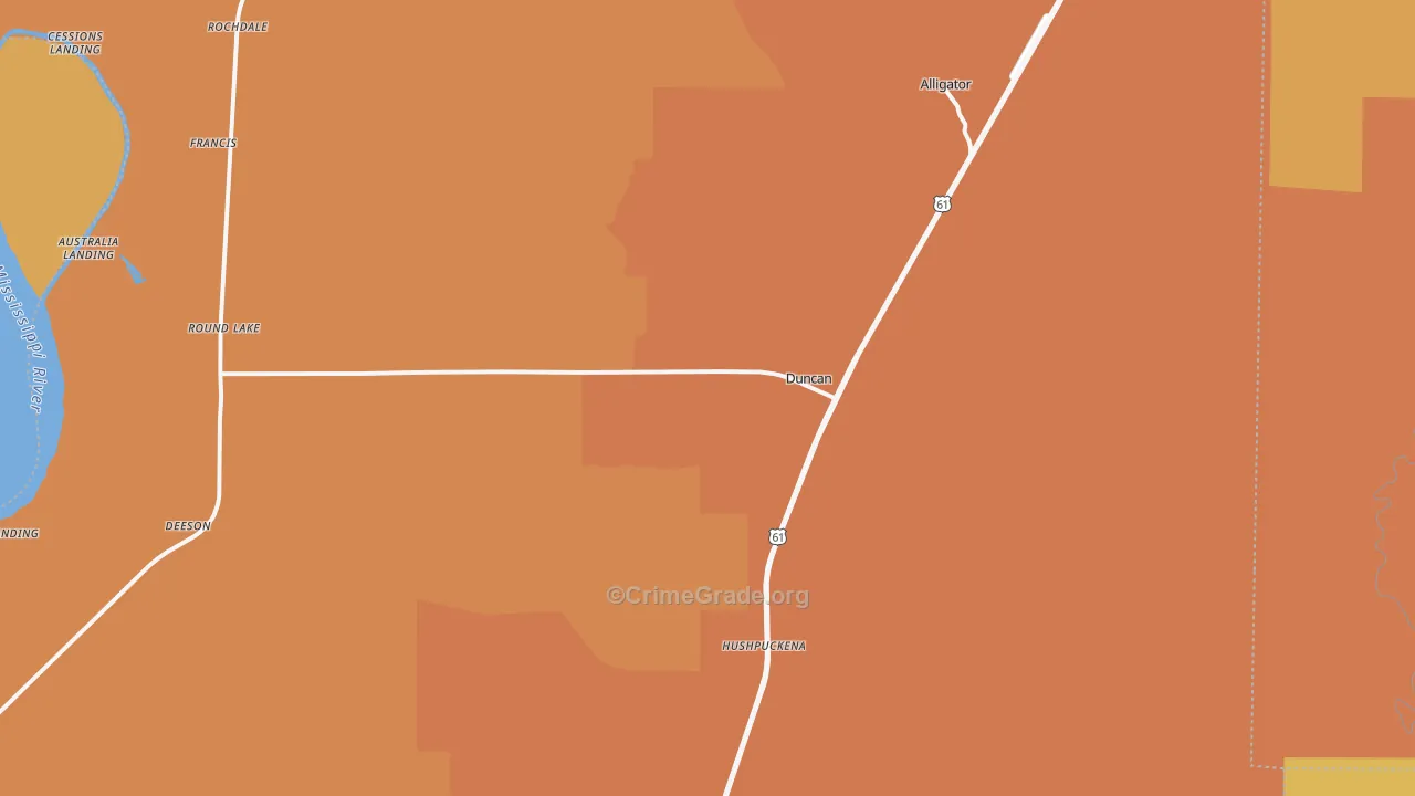 Duncan, MS Map of Burglary Rates