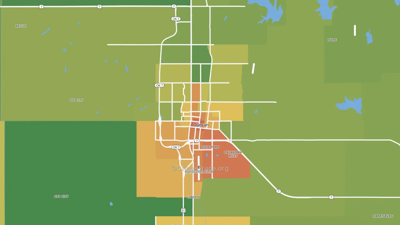 Duncan, OK Map of Burglary Rates