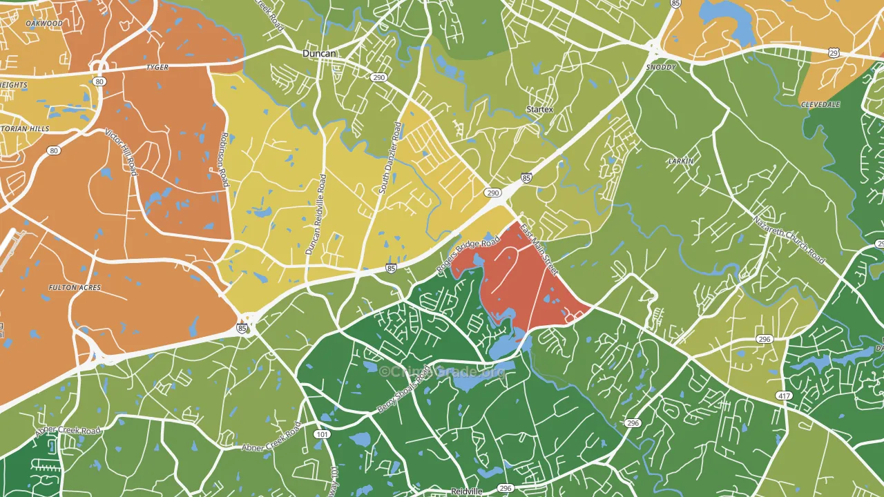 Duncan, SC Map of Burglary Rates