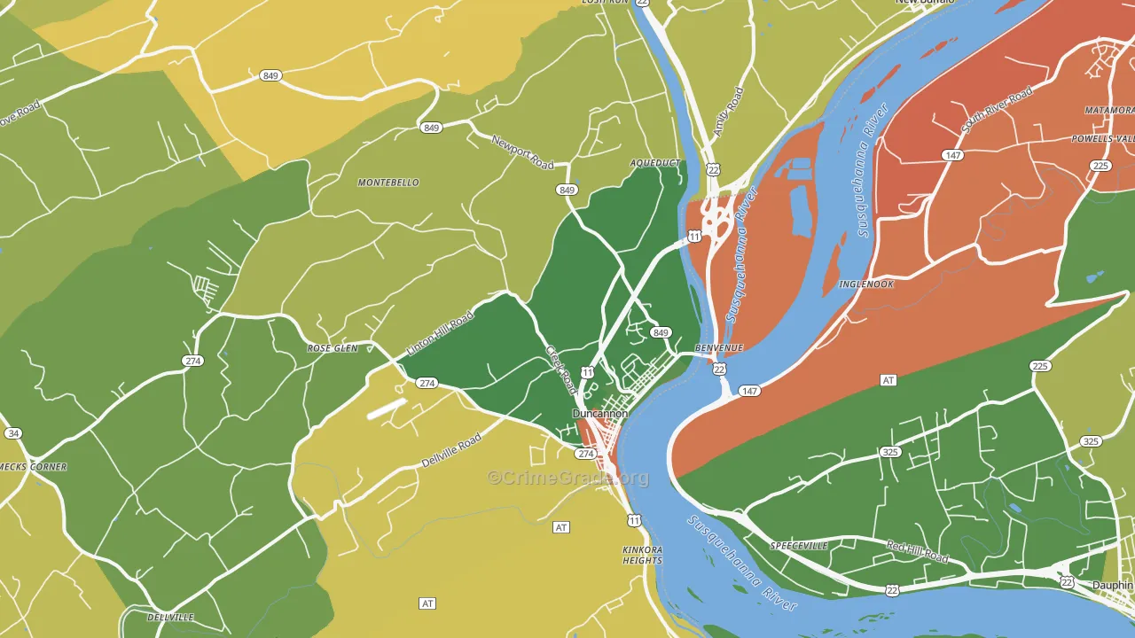 Duncannon, PA Map of Burglary Rates