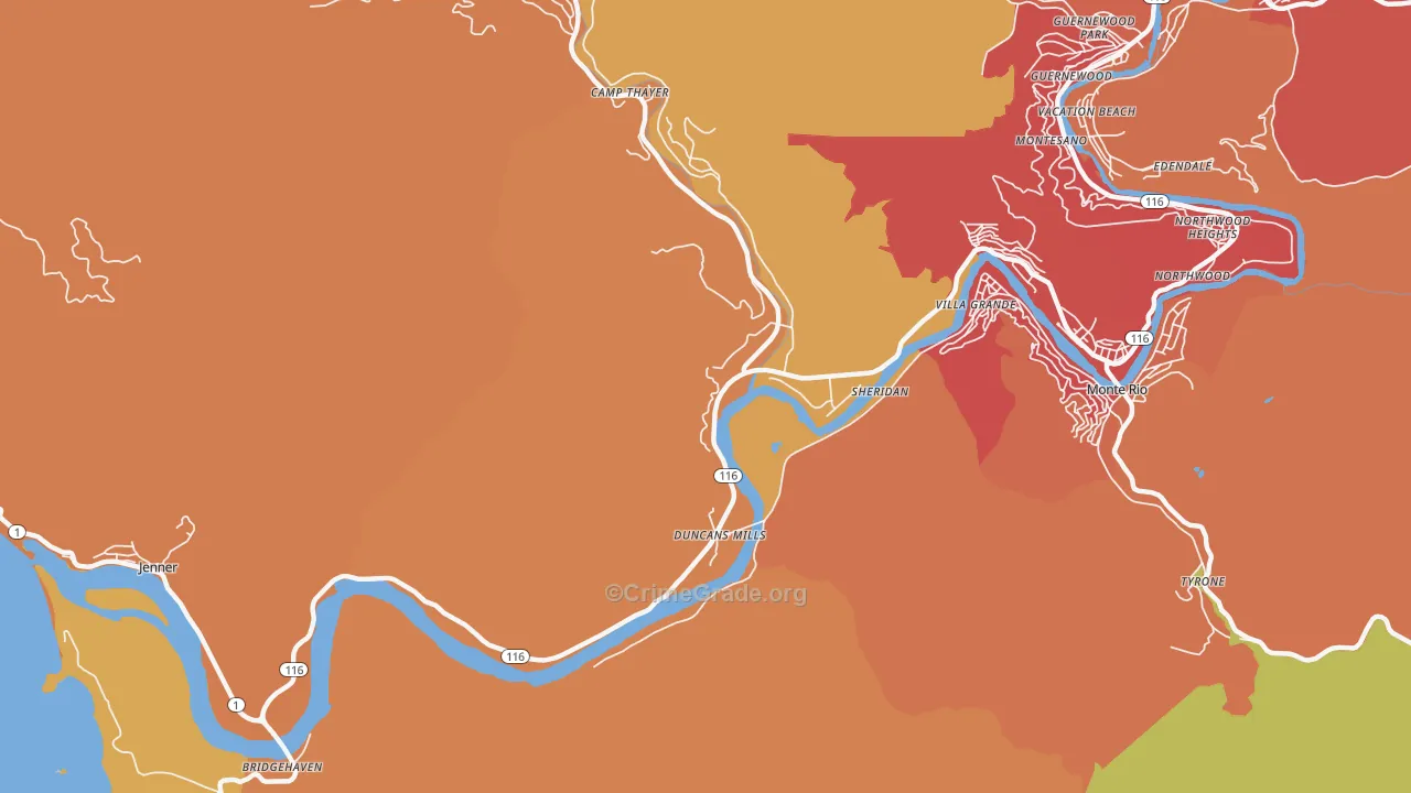 Duncans Mills, CA Map of Burglary Rates