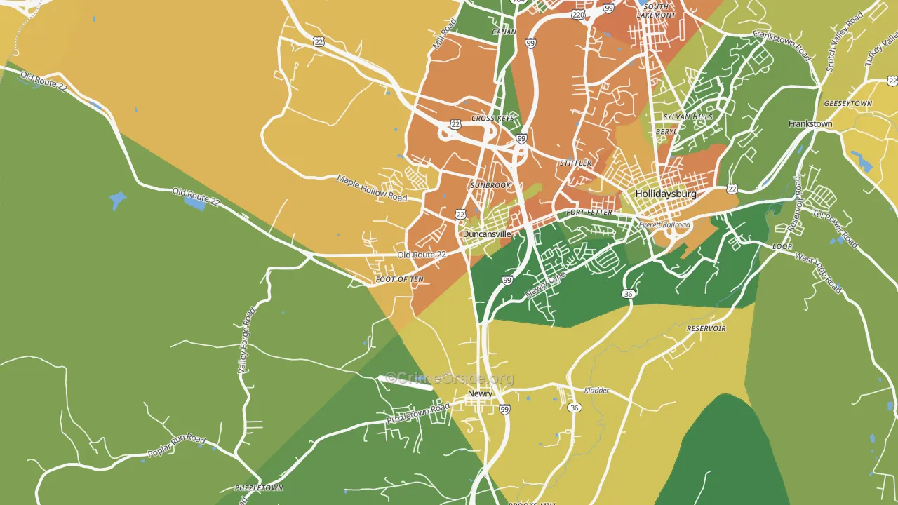 Duncansville, PA Map of Burglary Rates
