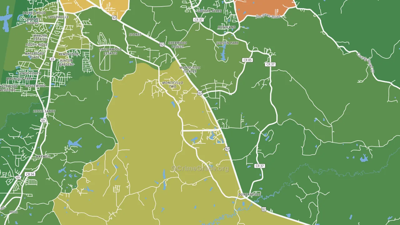Duncanville, AL Map of Burglary Rates
