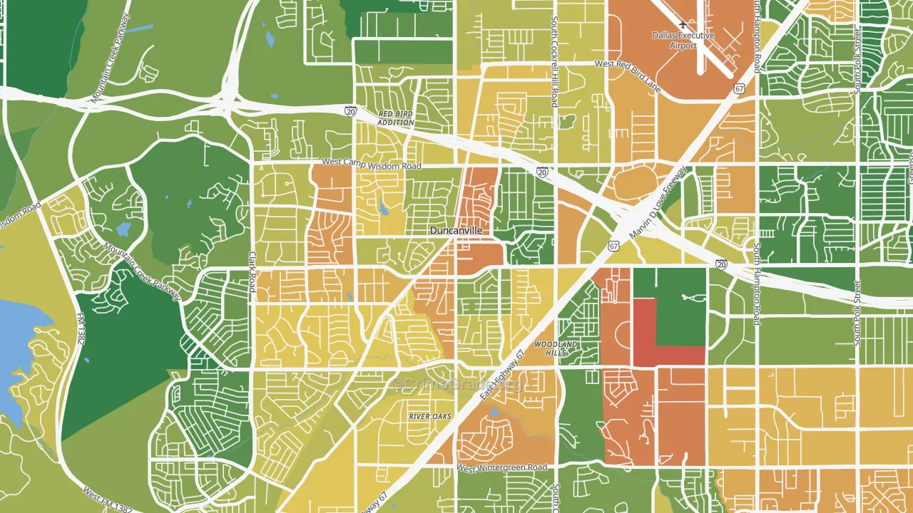 Duncanville, TX Map of Burglary Rates