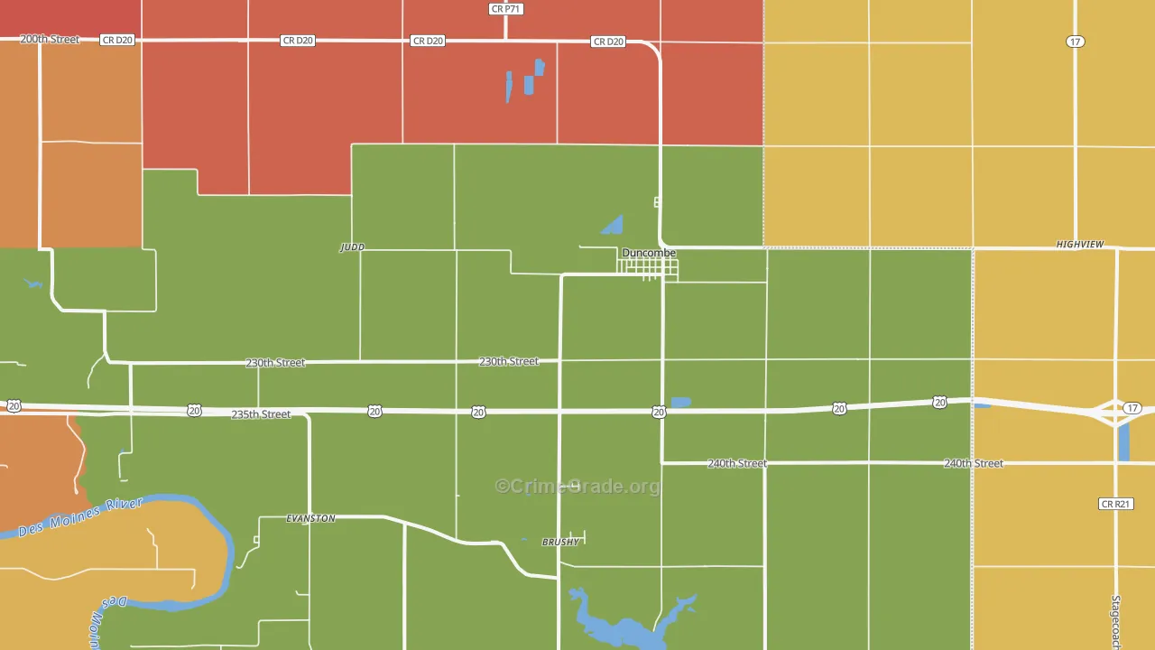 Duncombe, IA Map of Burglary Rates