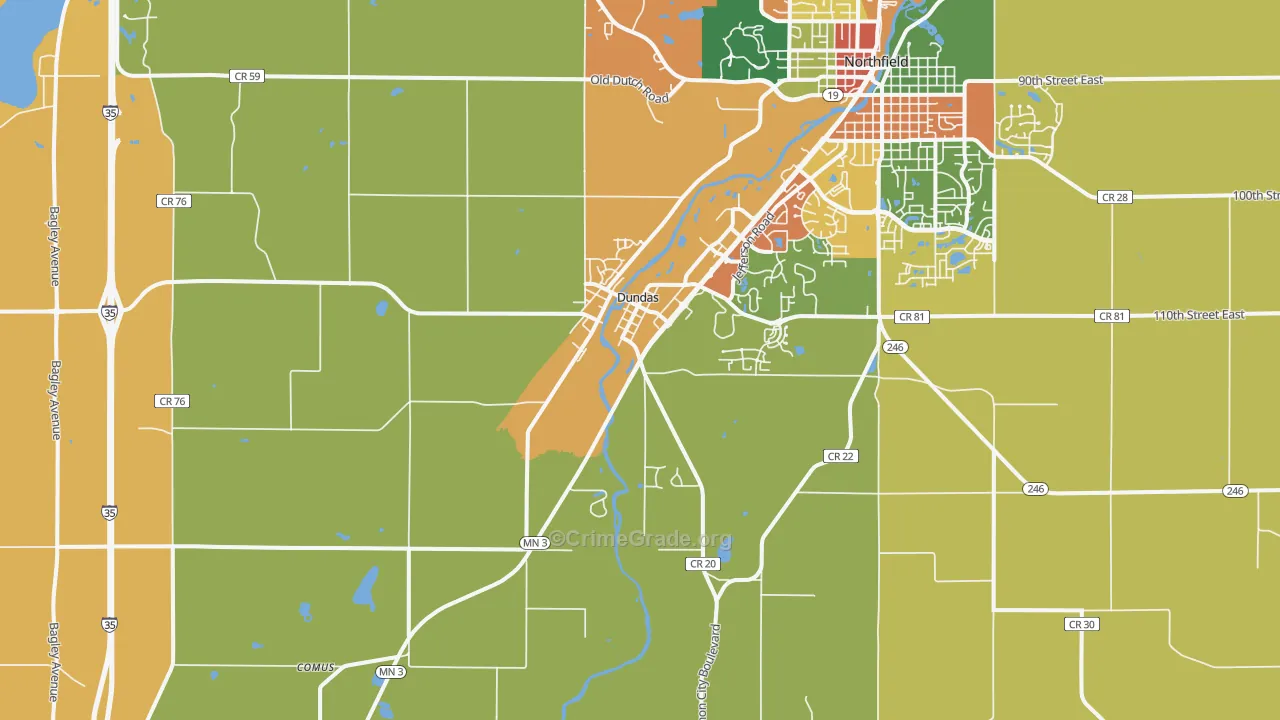 Dundas, MN Map of Burglary Rates