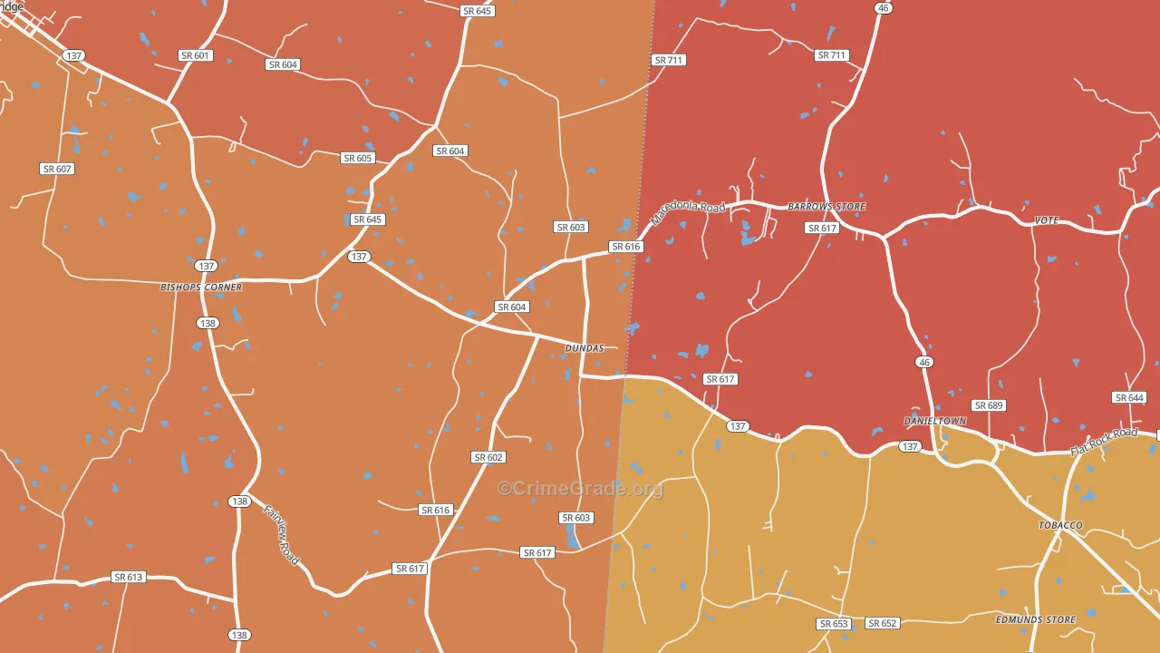 Dundas, VA Map of Burglary Rates