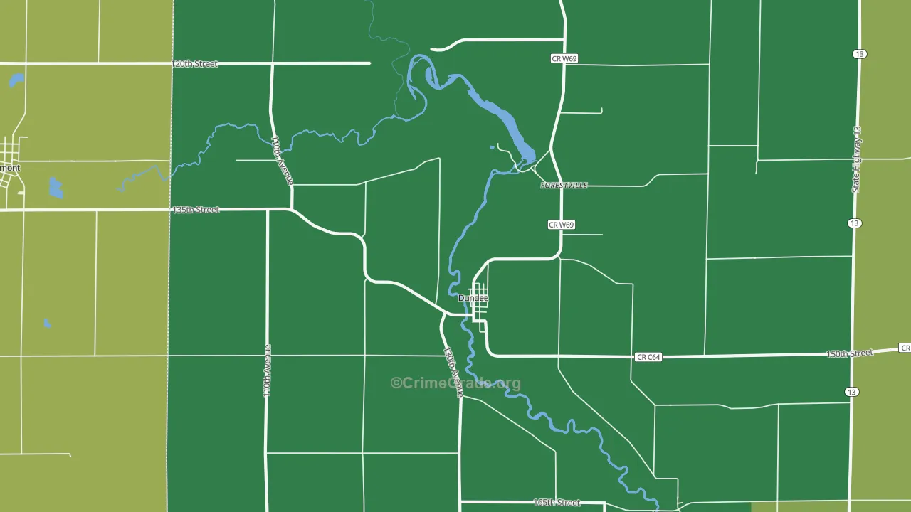 Dundee, IA Map of Burglary Rates